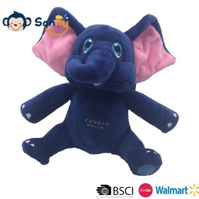 20cm Soft Blue Plush Baby Elephant Toy W/ Pink Ears For Home Decoration & Family Fun