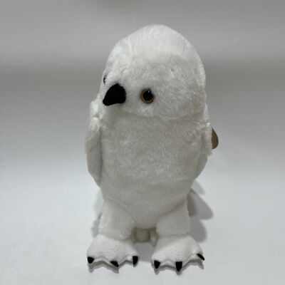 Cute Head-Tilted White Owl Plush Toy Realistic Snowy Owl Design Lifelike Amber Eyes Fluffy Feathers Standable