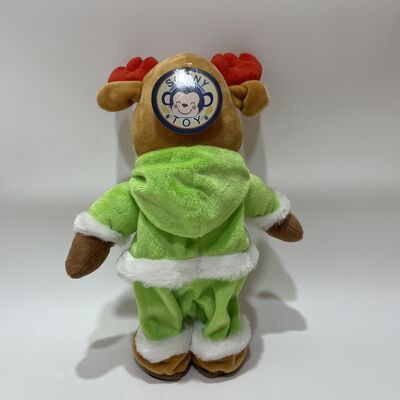 Christmas Musical Swinging Reindeer Plush Toy Head Shaking Wobbling Mechanism Green Elf Outfit Red-Nosed Reindeer